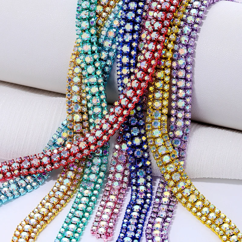 QIAO 1 Yard/3 Yards 9mm Glitzer-Kristall-Strass-Kettenband zum Aufnähen für DIY-Kleidung, Bastelarbeiten und Strass-Kettenbänder – Detail 6