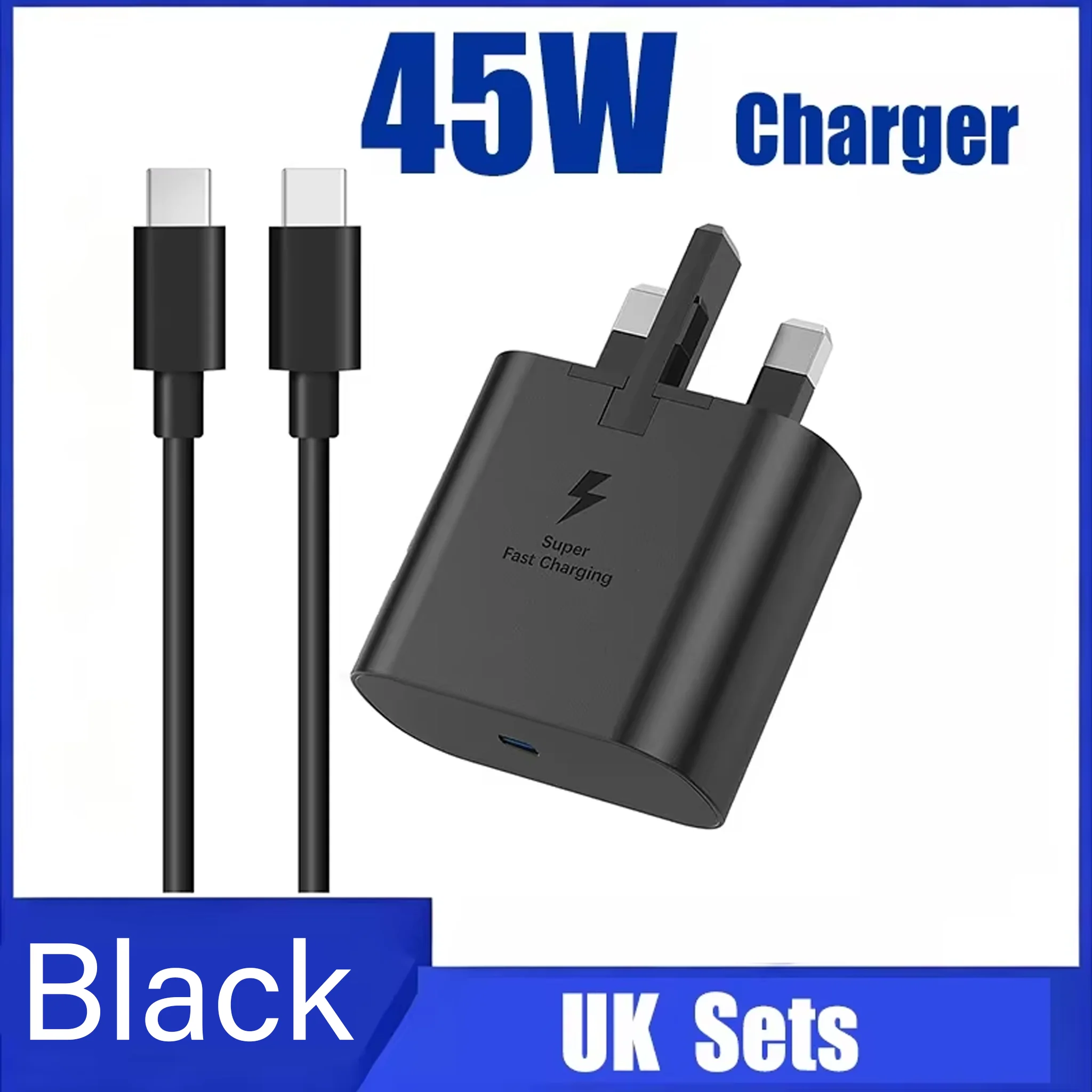British Standard Charger 45W PD USB-C Super Fast Charger UK Plug Adapter For Galaxy Z Flip Fold 6 5 S25 S23 S24 S21 S22 Ultra
