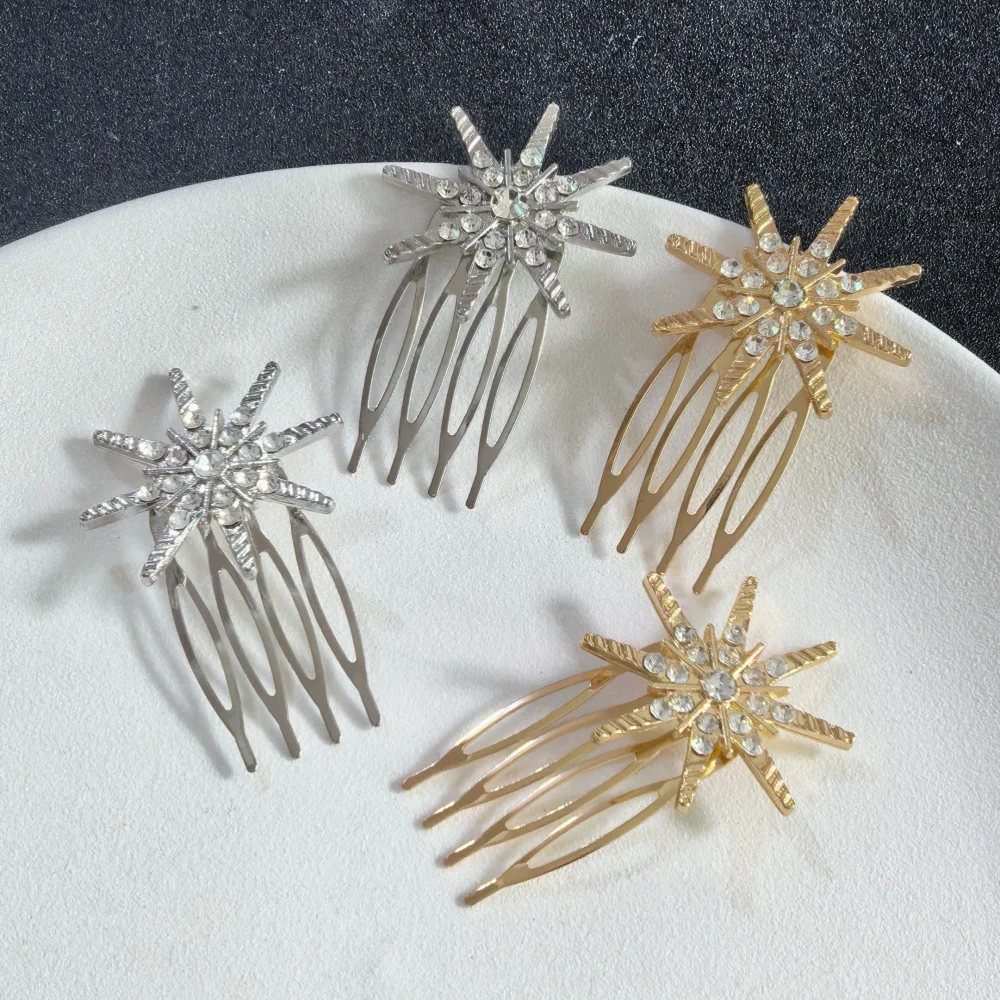 Pasadores de Pelo de Cristal con Diseño de Estrella de Lujo para Novias, Peines de Pelo Metálicos Elegantes con Forma de Estrella para Damas de Honor, Accesorios para el Cabello para Mujeres y para Bailes de Graduación