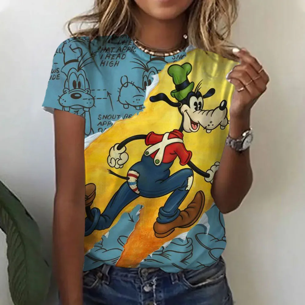 

2025 New summer women's T-shirt cartoon pattern casual Disney Goofy short-sleeved T-shirt women's clothing oversized street clot