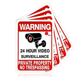 No Trespassing Aluminum Signs Private Property,Metal 24 Hour Video Surveillance Metal Signs for Home Property Yard Home Business