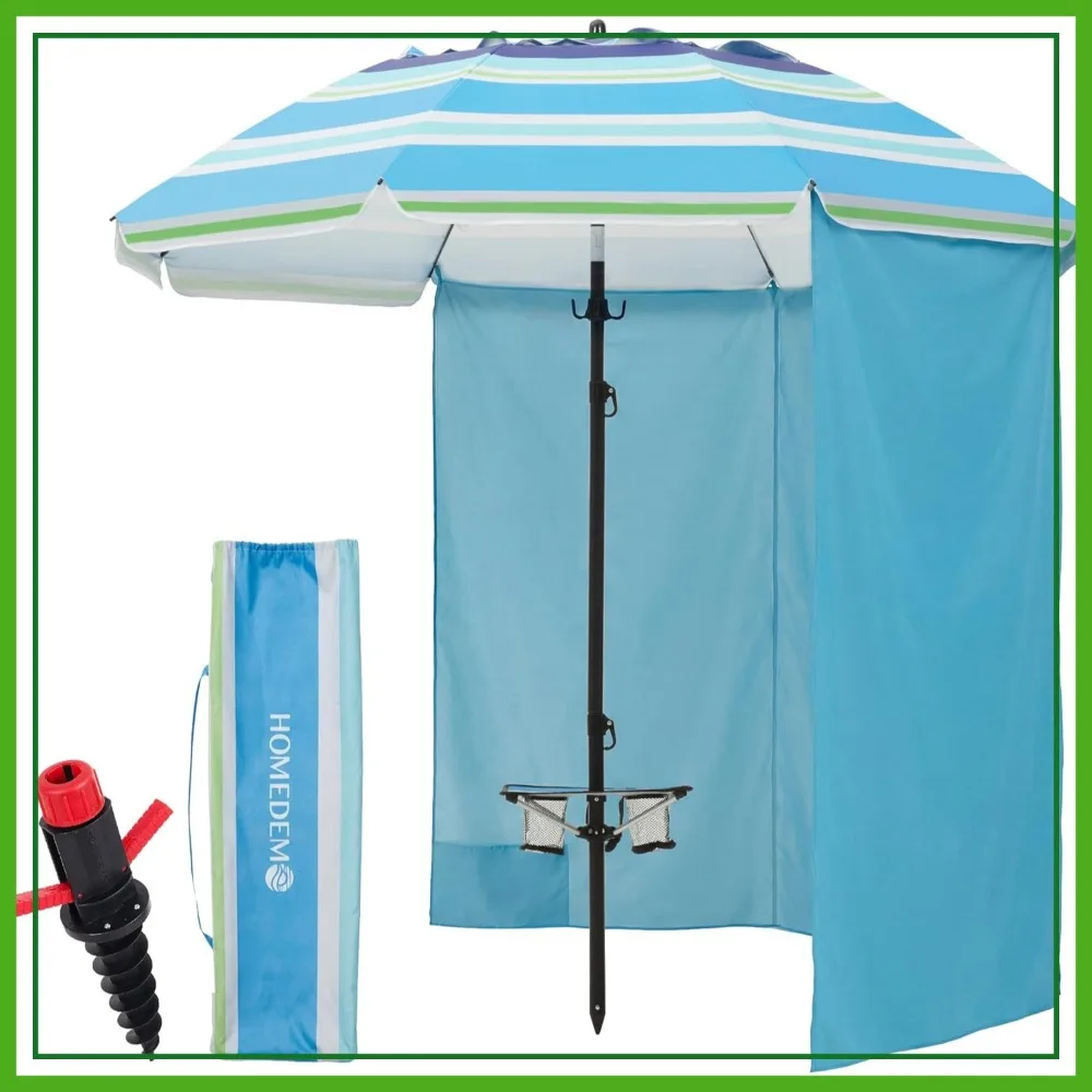 

7FT Beach Umbrella with Table & Anchor, Heavy Duty Windproof, UPF 50+ Sun Protection, Adjustable Aluminum Pole