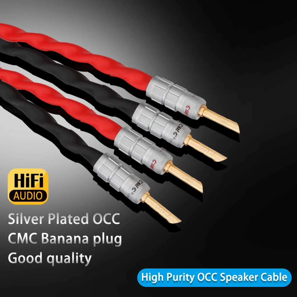 

Pair OCC Speaker cable CMC Gold Banana Plug Black Braided Hifi Horn Cable for Amplifier Speaker
