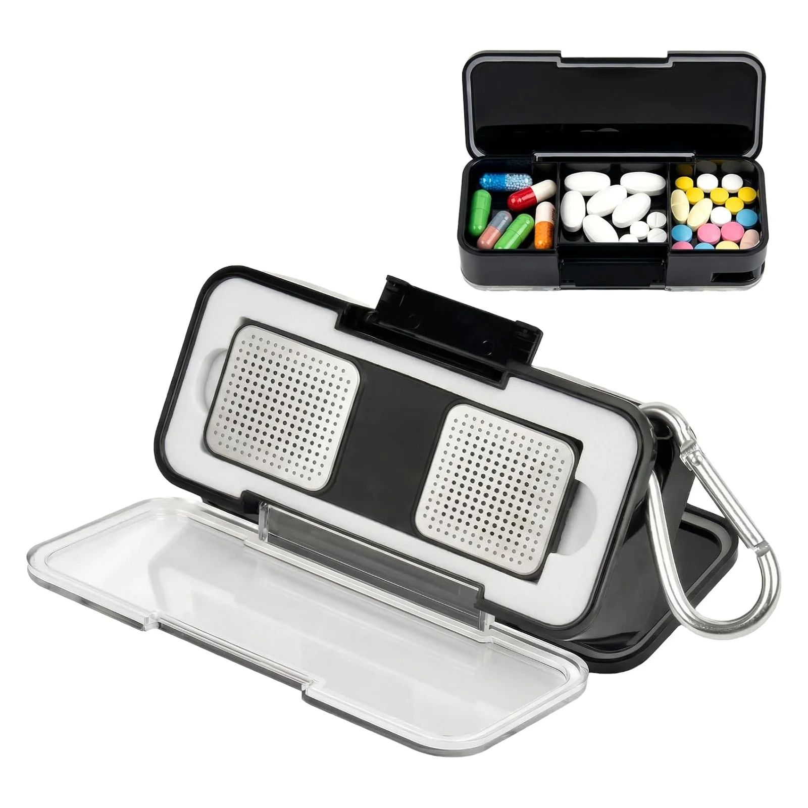 2-in-1 Heart Rate Monitor Case & Pill Box for KardiaMobile 1-Lead EKG Monitor, Hard Carrying Holder for Travel, Clear Lid, Silic