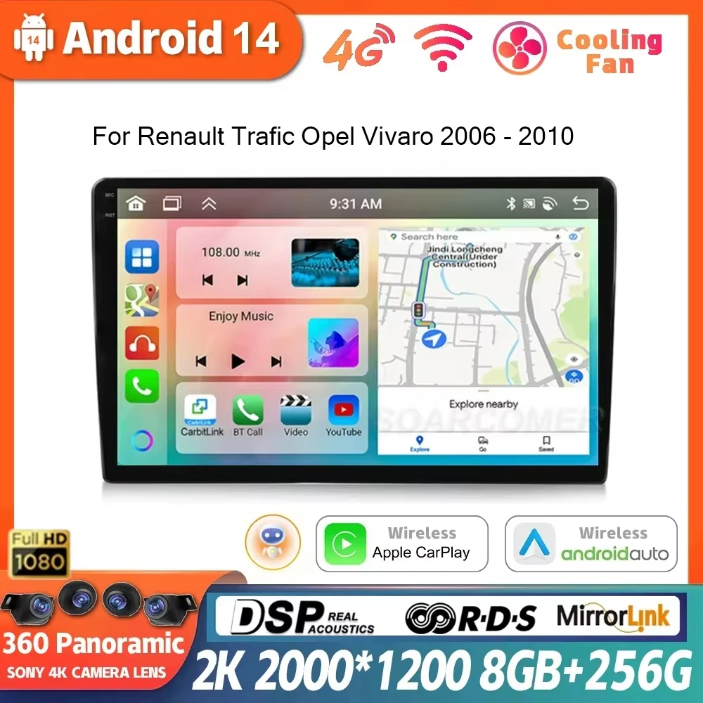 Voor Renault Trafic Opel Vivaro 2006 - 2010 128Gb Rom 2 Din Android 14 Multimedia Videospeler Stereo Gps Auto Autoradio Head Unit