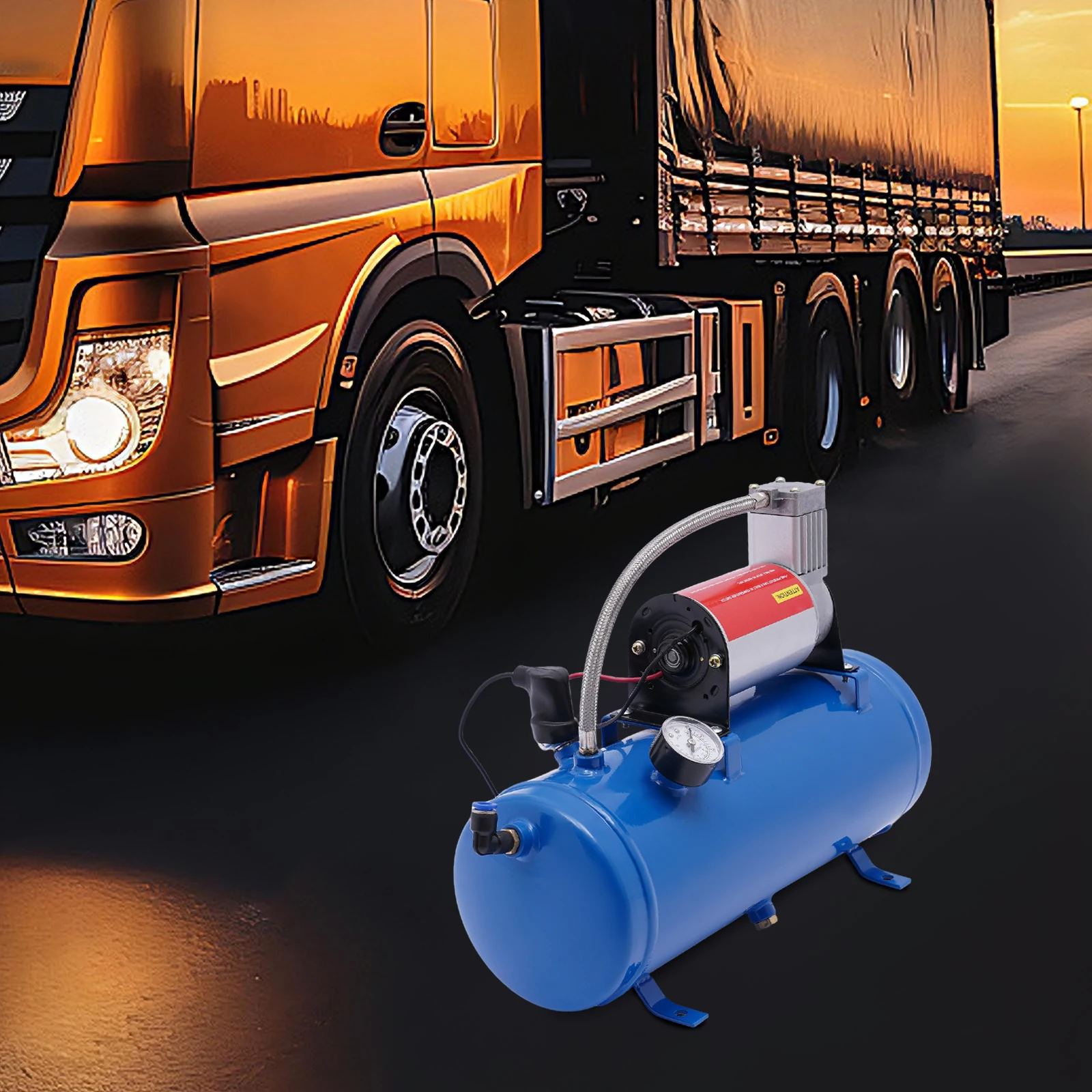 

DC12V 23A Metal Air Compressor 6L Tank Capacity Blue with 3.8m Hose for Automobile Tires, Engines Fast Inflation