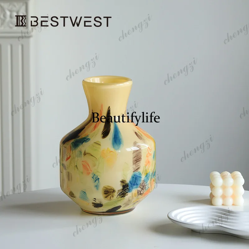 Medieval jade amber glass vase model room living room home decoration glazed flower ware