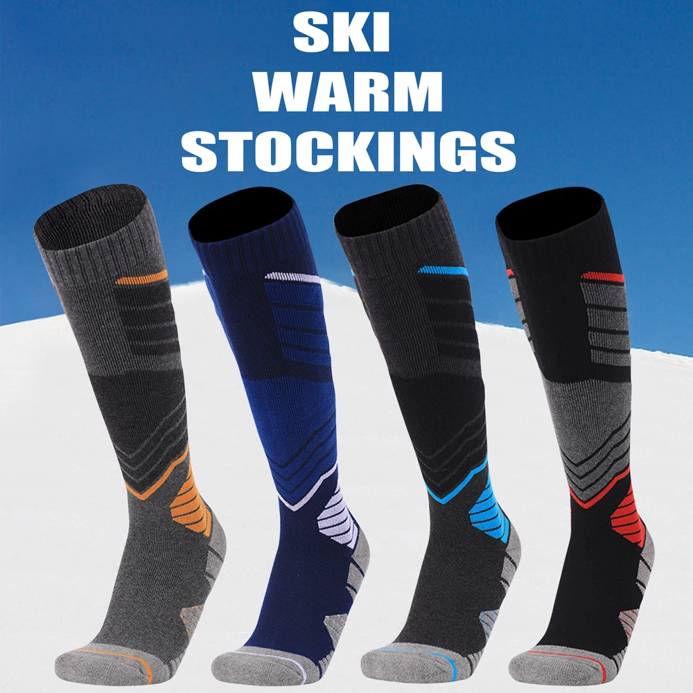 1 Pair Men's Winter Ski Sock Knee High Sporty Thermal Long Stockings Suitable For Cycling Running Skiing Snowboarding Climbing