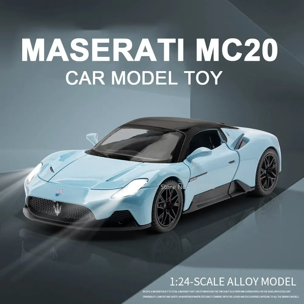 

1/22 Maserati MC20 Cabrio Sport Car Model Toy Alloy Diecast Metal Simulation Sound Light 4 Door Opend Vehicle Model Kid Toy Gift