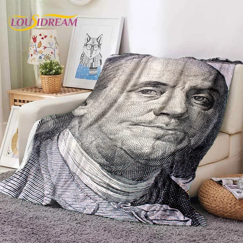 3D Rich Dollar Euro Pound Money Cartoon Soft Flannel Blanket Bedroom Sofa for Picnic, throw blanket for outdoor leisure nap