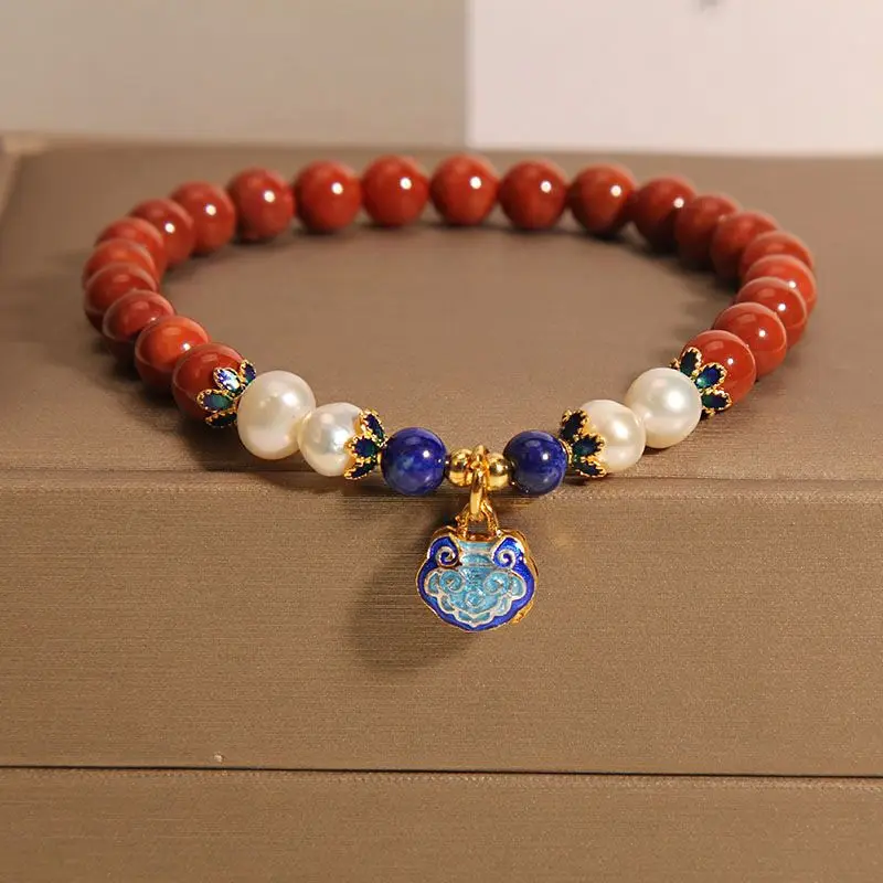 Nanhong Agate Zodiac Year Bracelet Women Cloisonné Ethnic Longevity Locket Artisan Jewelry Gift for Girlfriend Best Friend Gifts