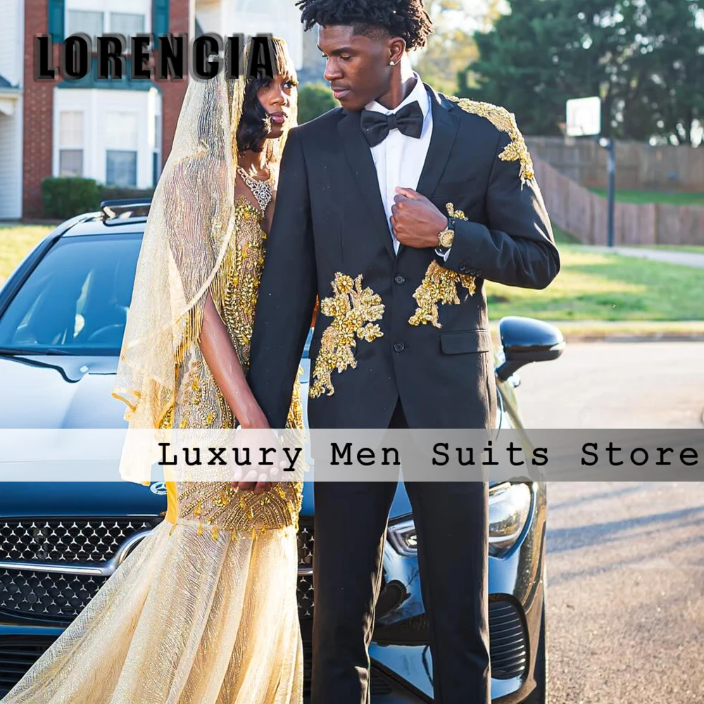 

Повседневные мужские костюмы с аппликацией, 2 предмета, однобортные смокинги, наряды для жениха на свадьбу, индивидуальный пошив: пиджак и брюки, свадебный костюм для женщин