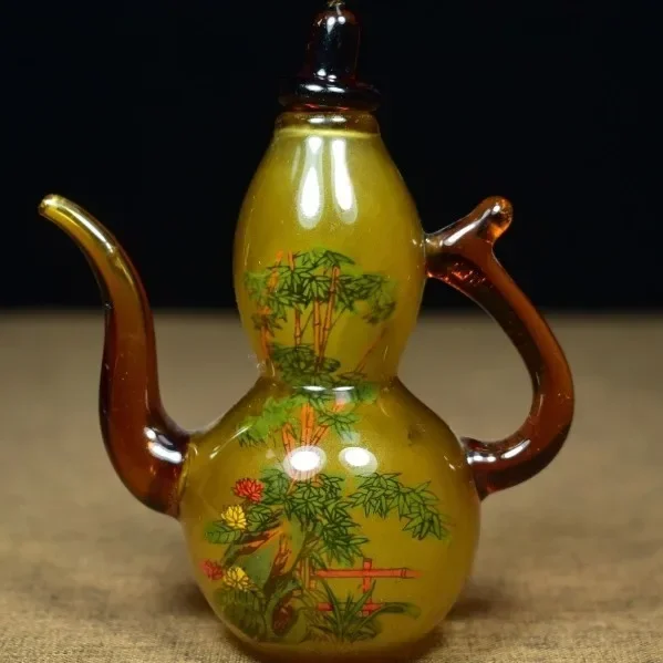 Vintage Glaze Glass Gourd Bottle Interior Mural Unique Craft Ornament Collectible Decorative Glassware for Home Decor