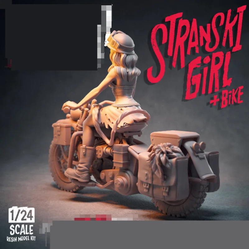 1/24 Scale Resin Figure Full Body Model Riding Motorcycle Girl Miniature Figurine DIY Toys Unassembled Uncolored