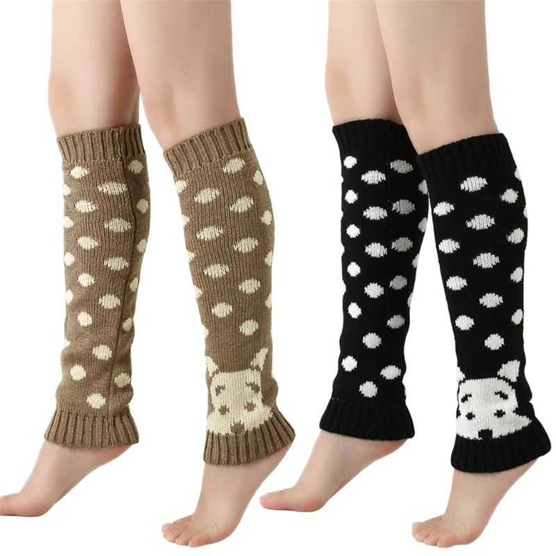 

Women Knit Boot Cuffs Leg Cover Dots Puppy Pattern Stretch Leg Warmer Socks