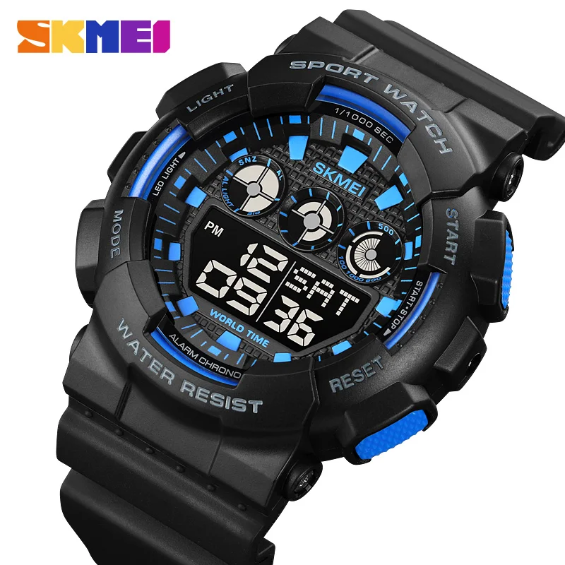 SKMEI Sport Mens Male Watches LED Light Digital Wristwatch Military World Time Chrono Clock 5Bar Waterproof Watches For Men