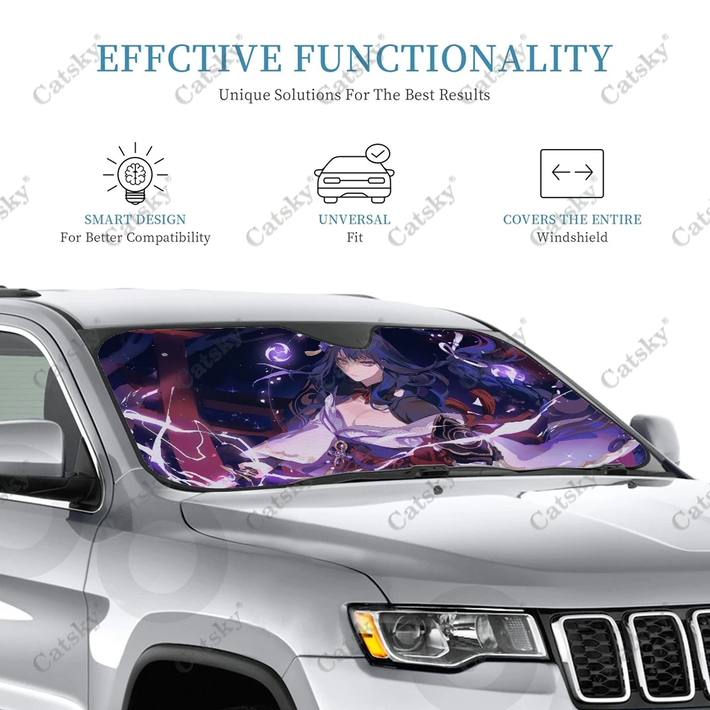 Anime Genshin Impact Raiden Shogun Car Windshield Sun Shade FunnyPersonalized Foldable SunVisor Protector Sunshade for Car  SUV