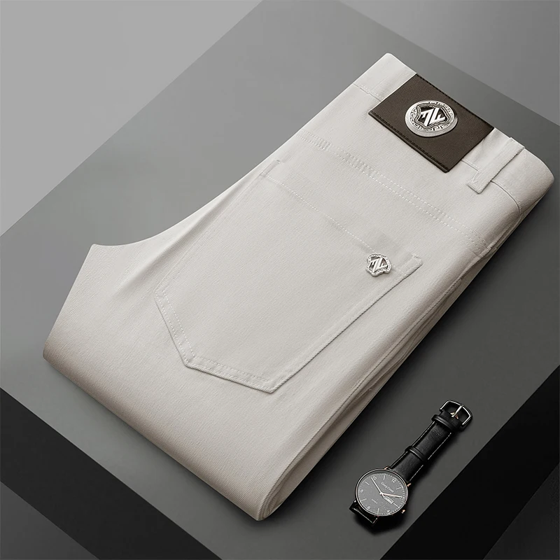 

New Town Guangzhou Spring Style Men's Jeans Casual Straight Leg Elastic Loose Fit Long Pants Hong Kong High End Thirteen Rows