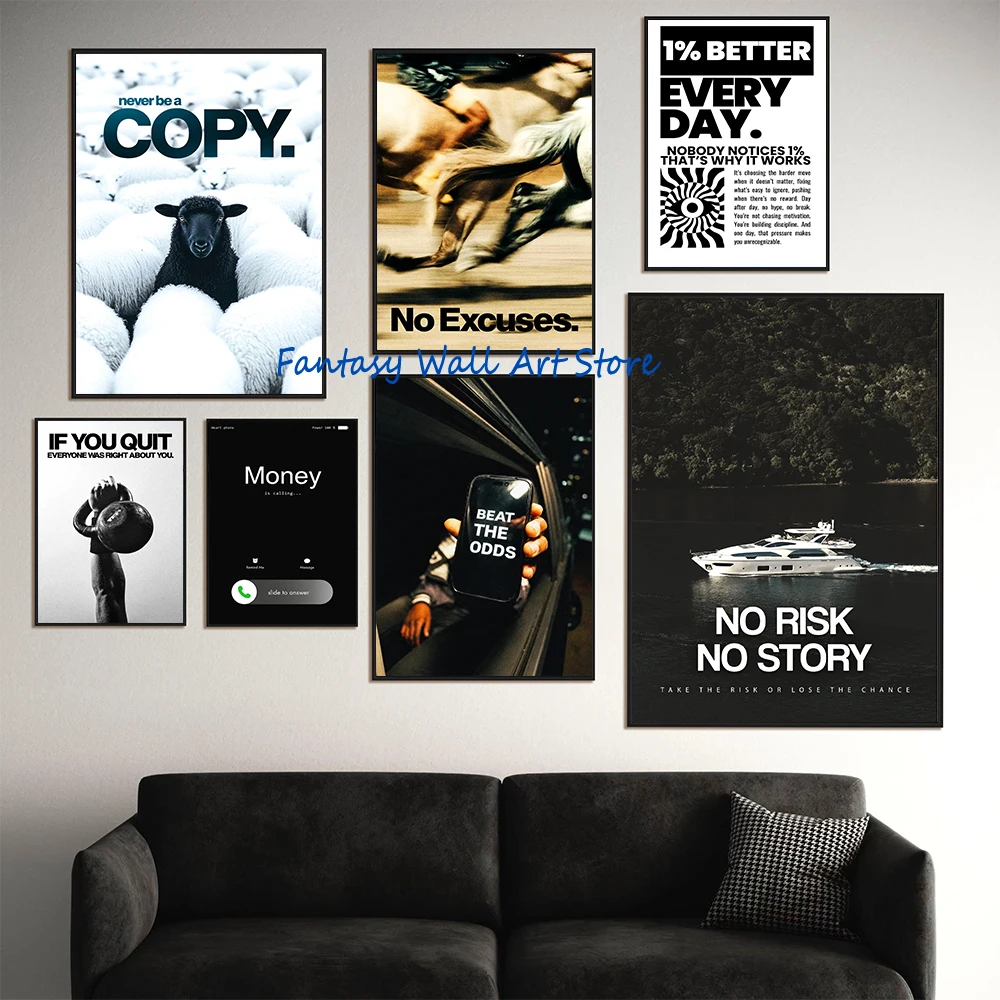 Modern Art Motivational Quotes No Risk No Story Exercise Work Inspired Poster Home Living Room Office Wall Decor Canvas Prints
