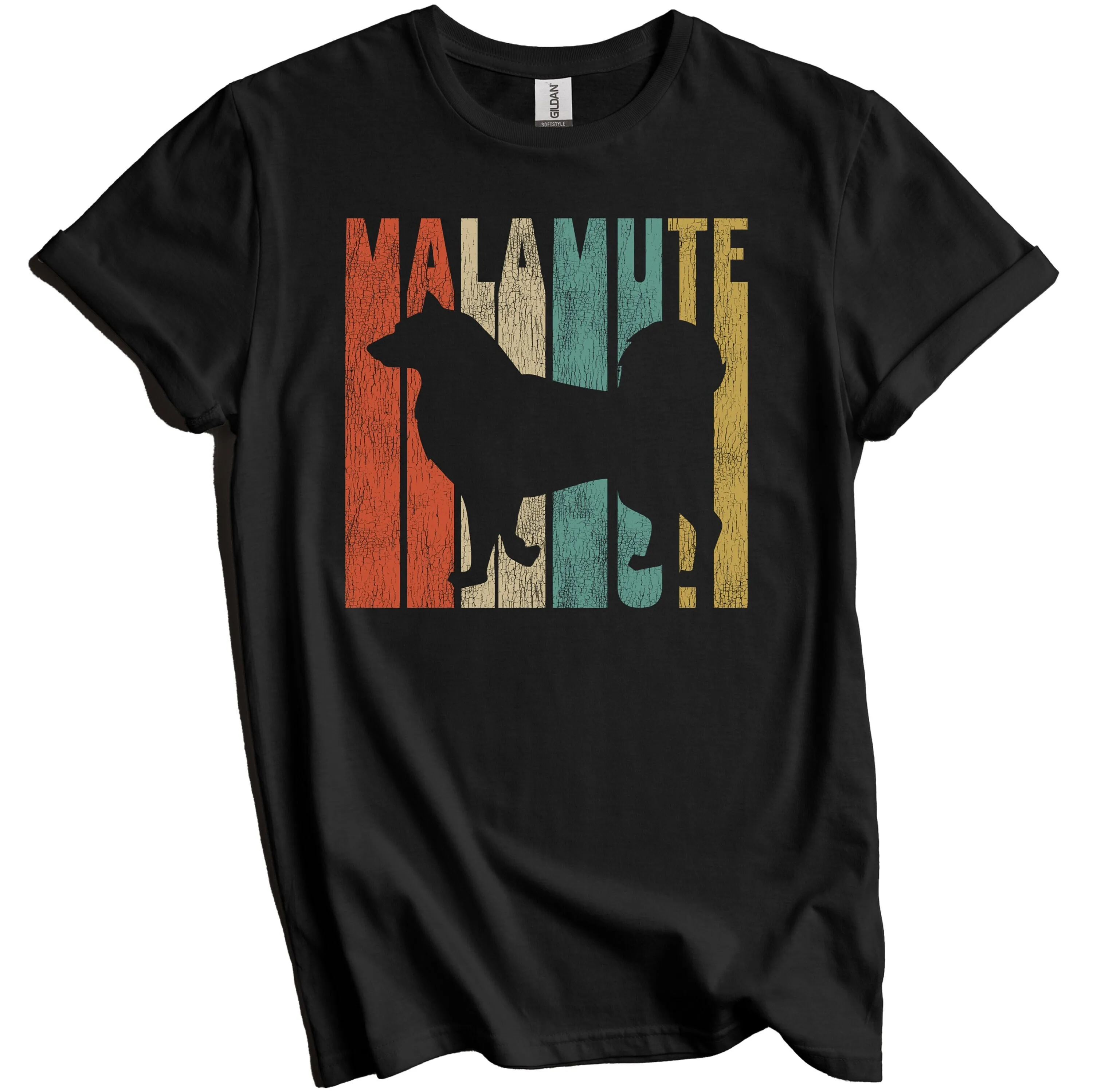 Alaskan Malamute T Shirt Retro For Owner Vintage Style Dog Silhouette Cracked Worn Distressed