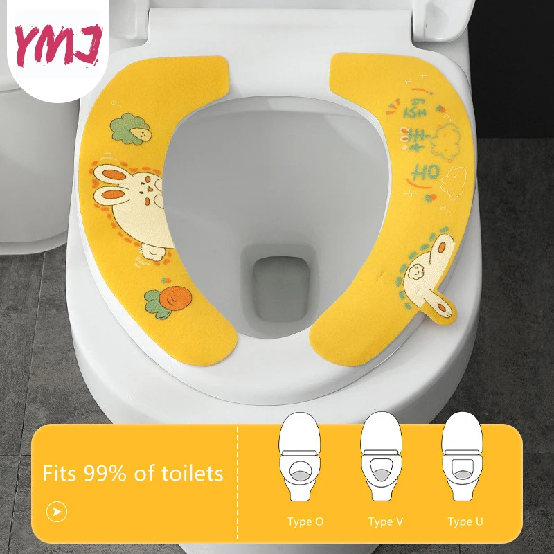 Universal Toilet Seat Stickers With Handles Cartoon Toilet Cushion Pad Washable Household Bathroom Lid Cover Pad Cushion Mat