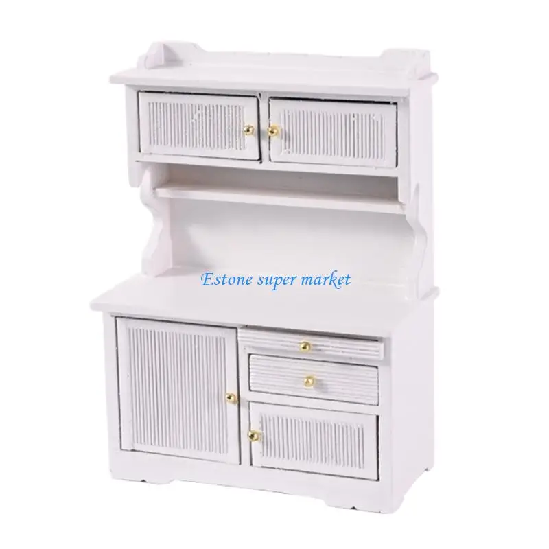 

090B 1/12 Sideboard Cabinet with Functional Drawer Door Miniature Furniture for Dollhouses Kitchen Scene Setting Use