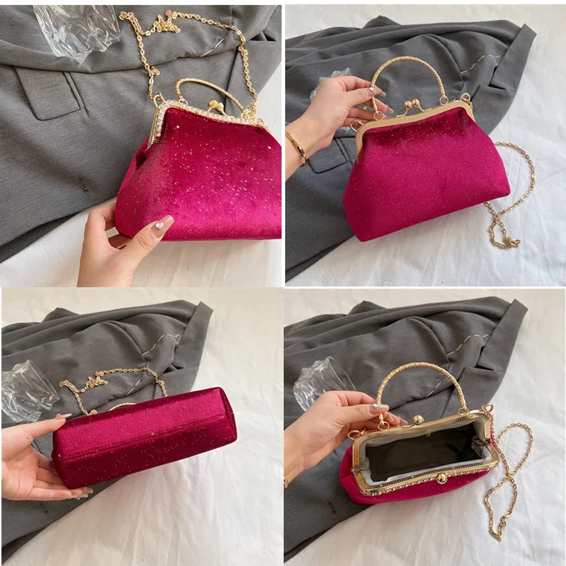 New Retro Evening Bag Women Handbags Vintage Designer Purple Blue Chain Shoulder Bags Lock Shell Clip Crossbody Bag Female Purse