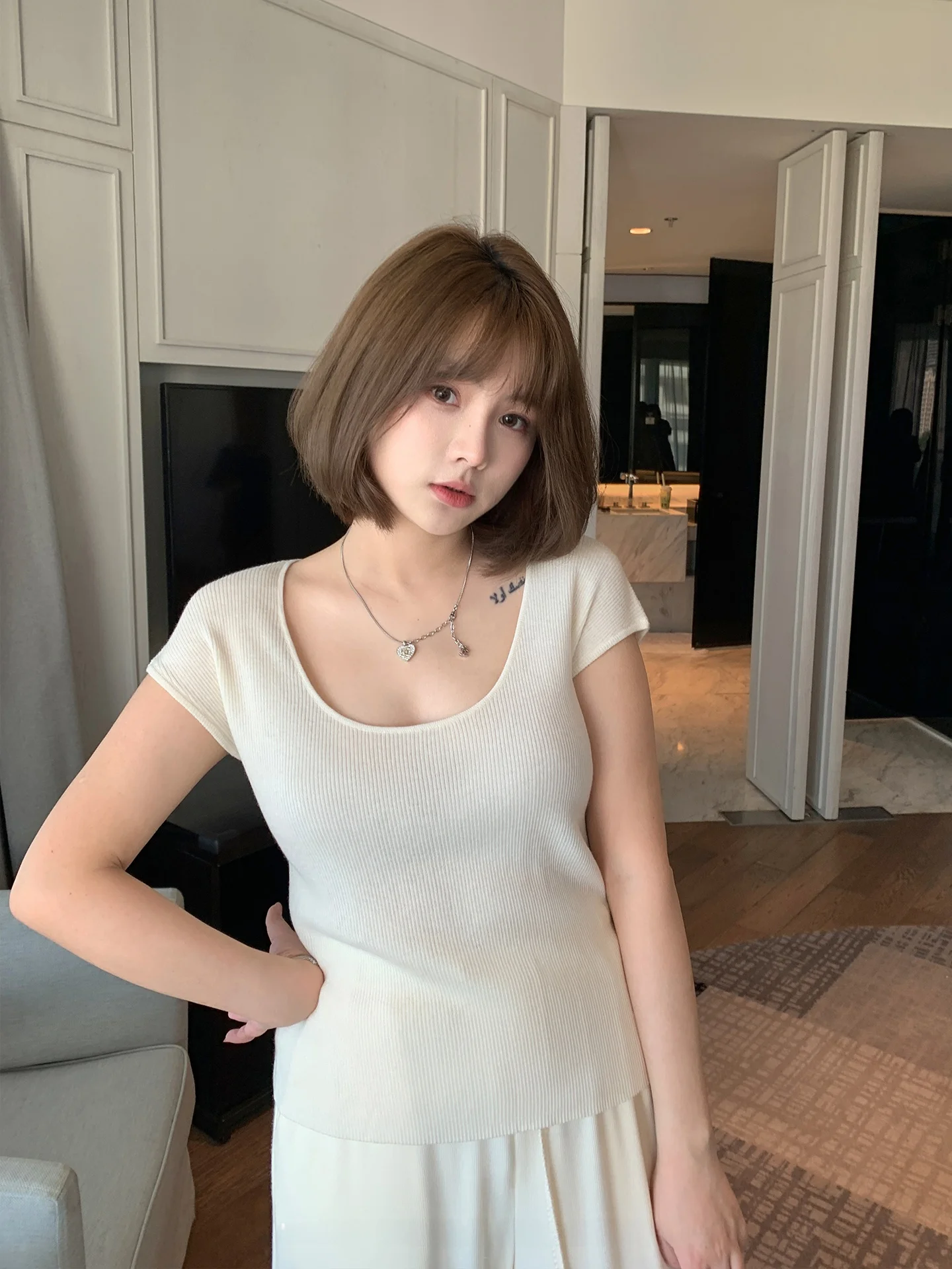 

plus Size Women's Knitted Wool Blend ort Sve U-Ne Casual Top Loose Fit Spring Base Layer irt for aped Women