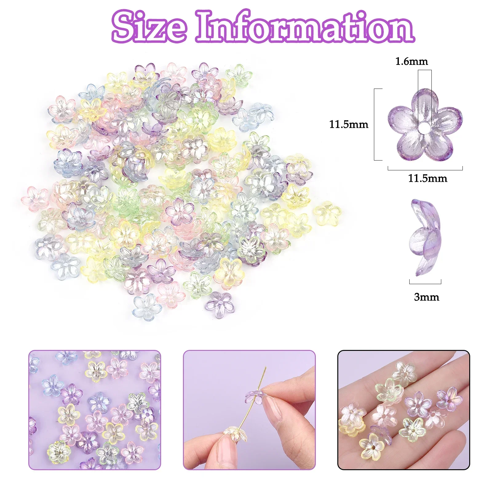 50pcs Acrylic Color Flower Loose Beads Trumpet Flower Petal Shape Glass Beads For Necklace Bracelets Jewelry Making Accessories