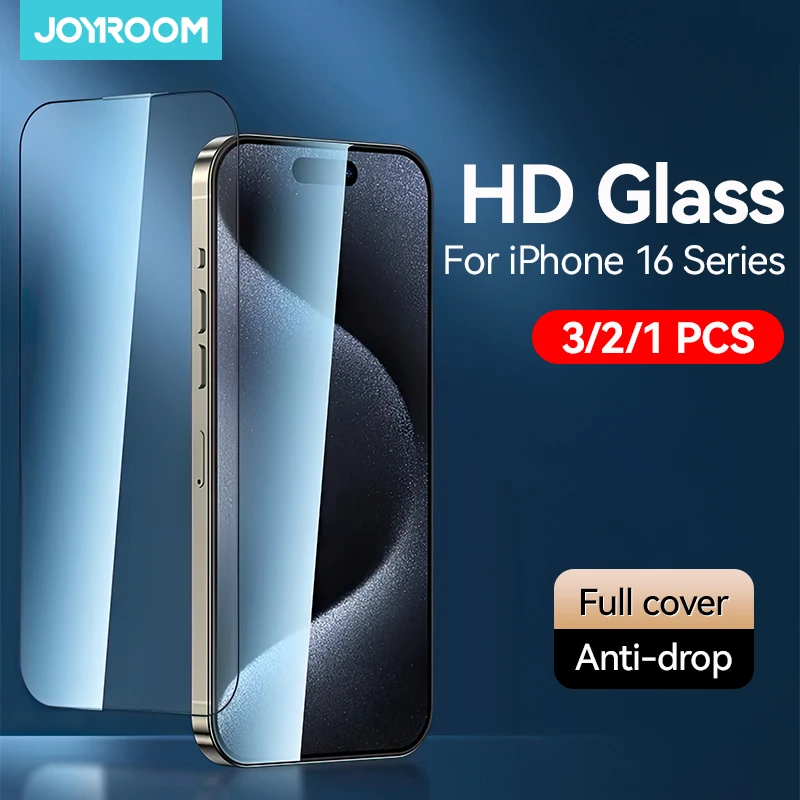 Joyroom 3/2/1PCS HD Glass For iPhone 16 15 Pro Max Screen Protector Full Screen Tempered Glass Protection For iPhone 16 15 Pro