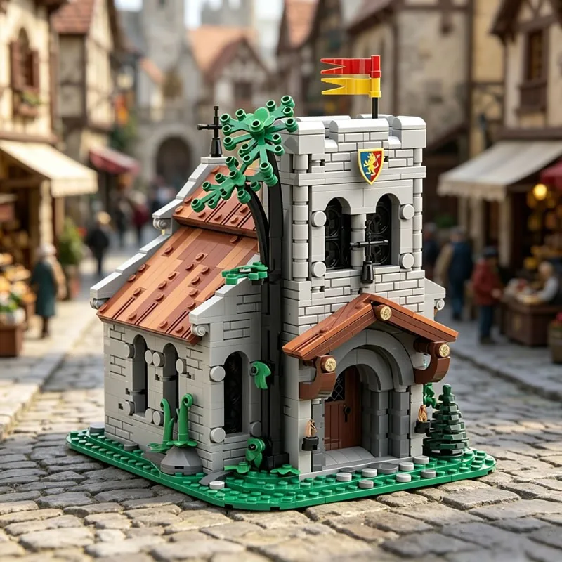 

1449pcs Medieval Street View Building Blocks Lion Knight Castle Church Model Bricks DIY Assembly MOC Architecture Best Gift