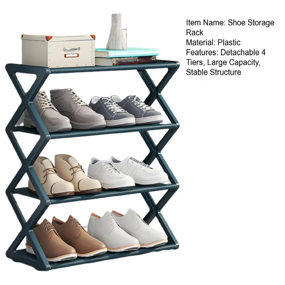 4 Tiers Plastic Shoe Storage Rack Detachable Structure Closet Entryway Shoe Shelf Bedroom Organizer Free Standing Shoe Holder