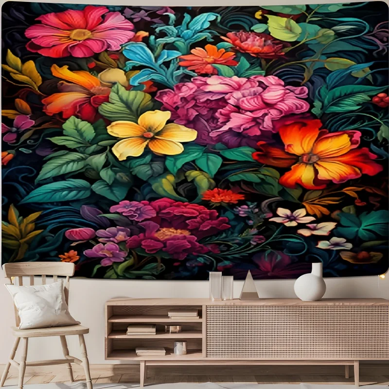 Bright floral patterns Digital printing polyester wall hanging tapestry decorative Living room bedrooms Office background gift