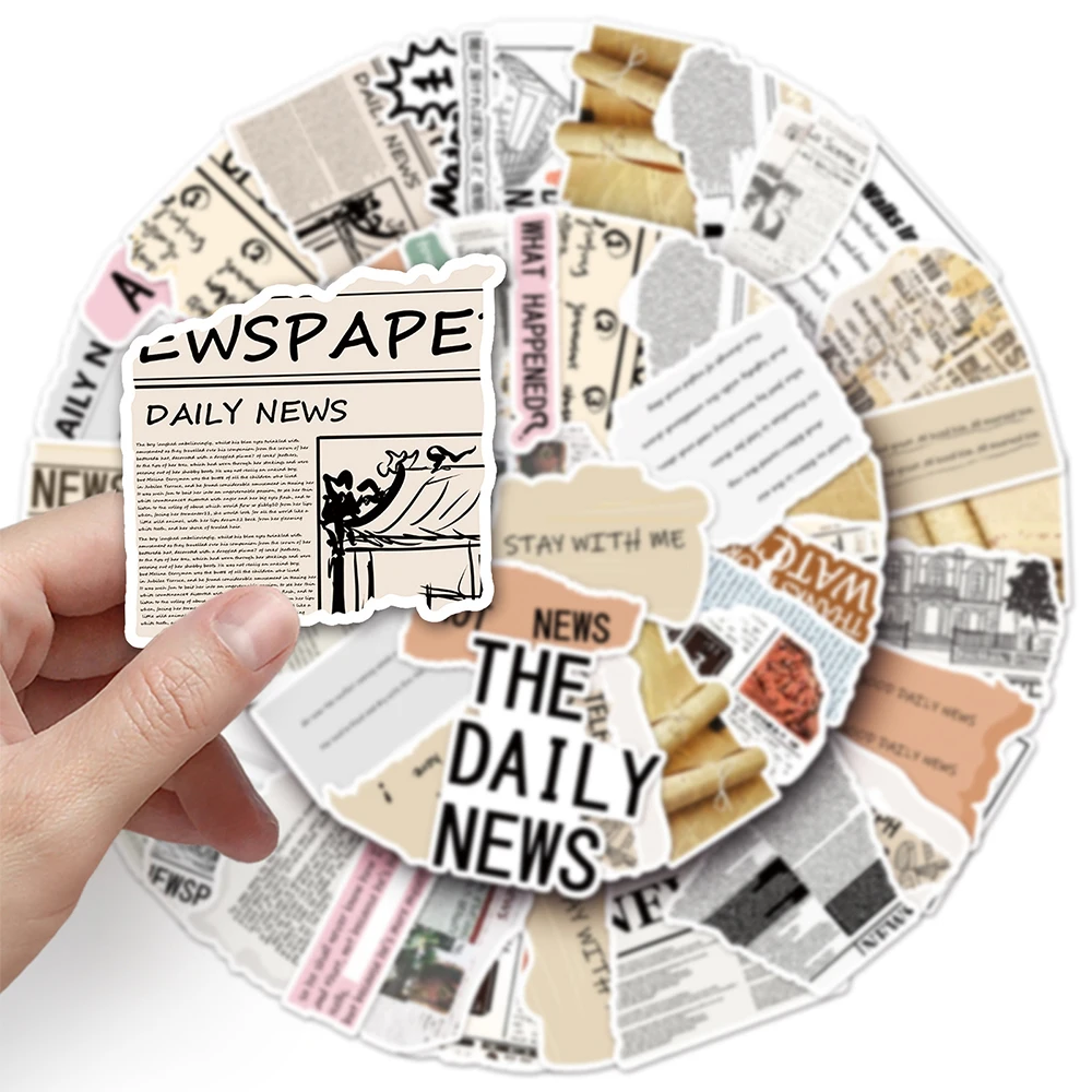 

10/30/50pcs Vintage Ins Newspaper Stickers Aesthetics Graffiti Decals Scrapbooking Suitcase Laptop Waterproof Cartoon Sticker