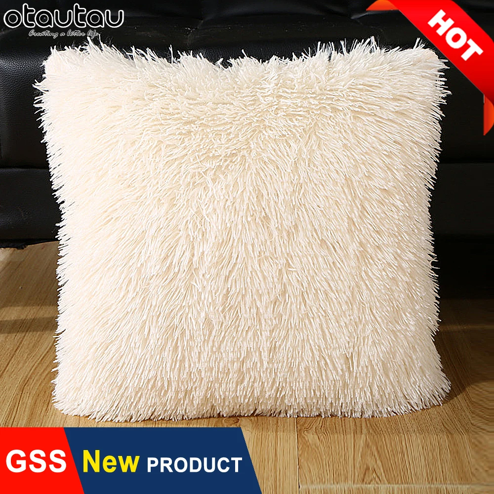 Fluffy Plush Throw Pillow Case 43x43cm Square Decorative Pillowcase Sofa Bed Chair Seat Back Cushion Cover Office Car Faux Fur