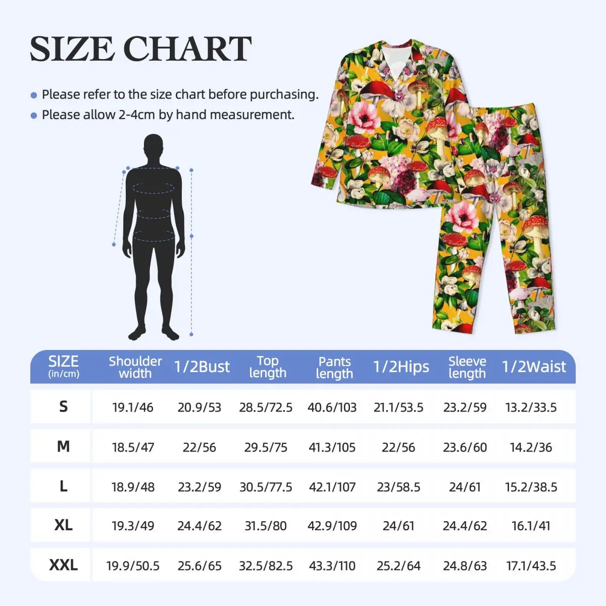 Cogumelos vintage pijamas outono floral jardim casual pijamas de grandes dimensões conjunto masculino manga longa macio noite gráfico casa terno