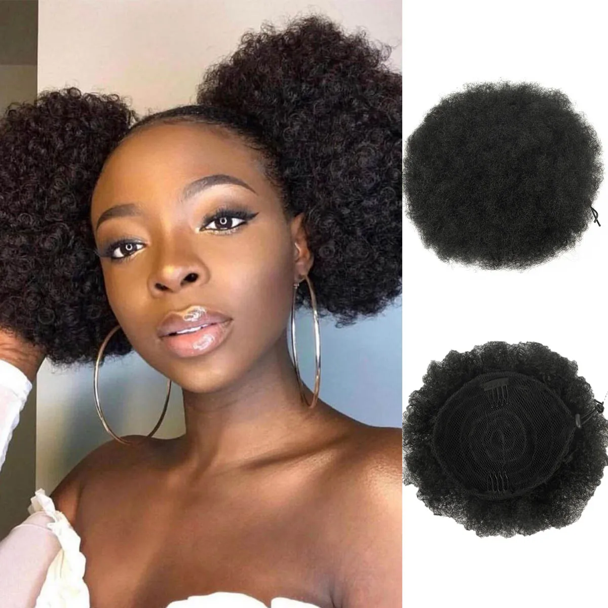 6-8inch Afro Curly Puff Drawstring Ponytail Synthetic Chignon Wig Short Hair Extensions Clip In Hair Buns Pieces For Women