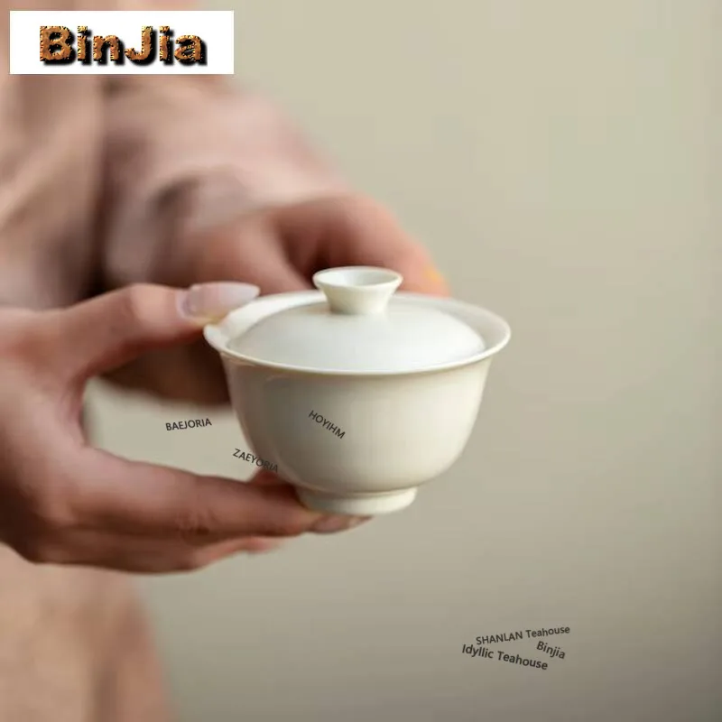 90ml Ding Kiln Gaiwan Ancient Sopera Not Hot Tea Tureen Household Tea Bowl With Lid Kit Tea Brewing Cover Bowl Tableware Gift