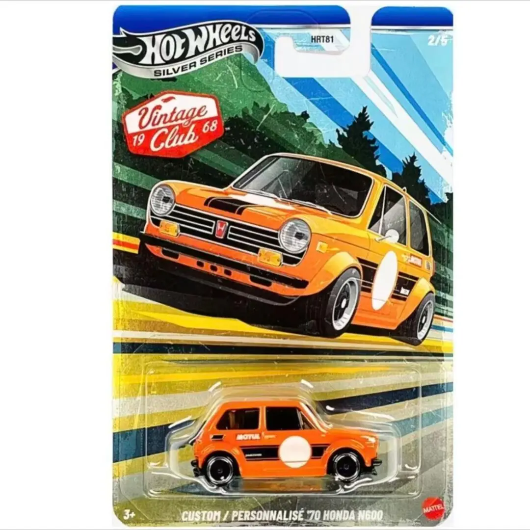 

Коллекционная модель Hot Wheels Cars Vintage Club Custom '70 Honda N600, масштаб 1/64, металлическая литая модель, игрушечный автомобиль HRT81