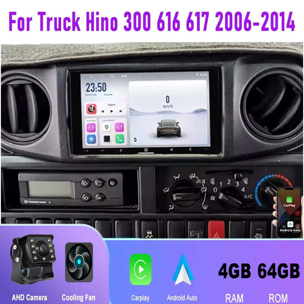Radio para Auto Android 15 de 7'' 4+64GB para Camiones Hino 300 616 617 2006-2014, Compatible con Apple Carplay Inalámbrico, GPS, Navegación, Unidad Principal BT