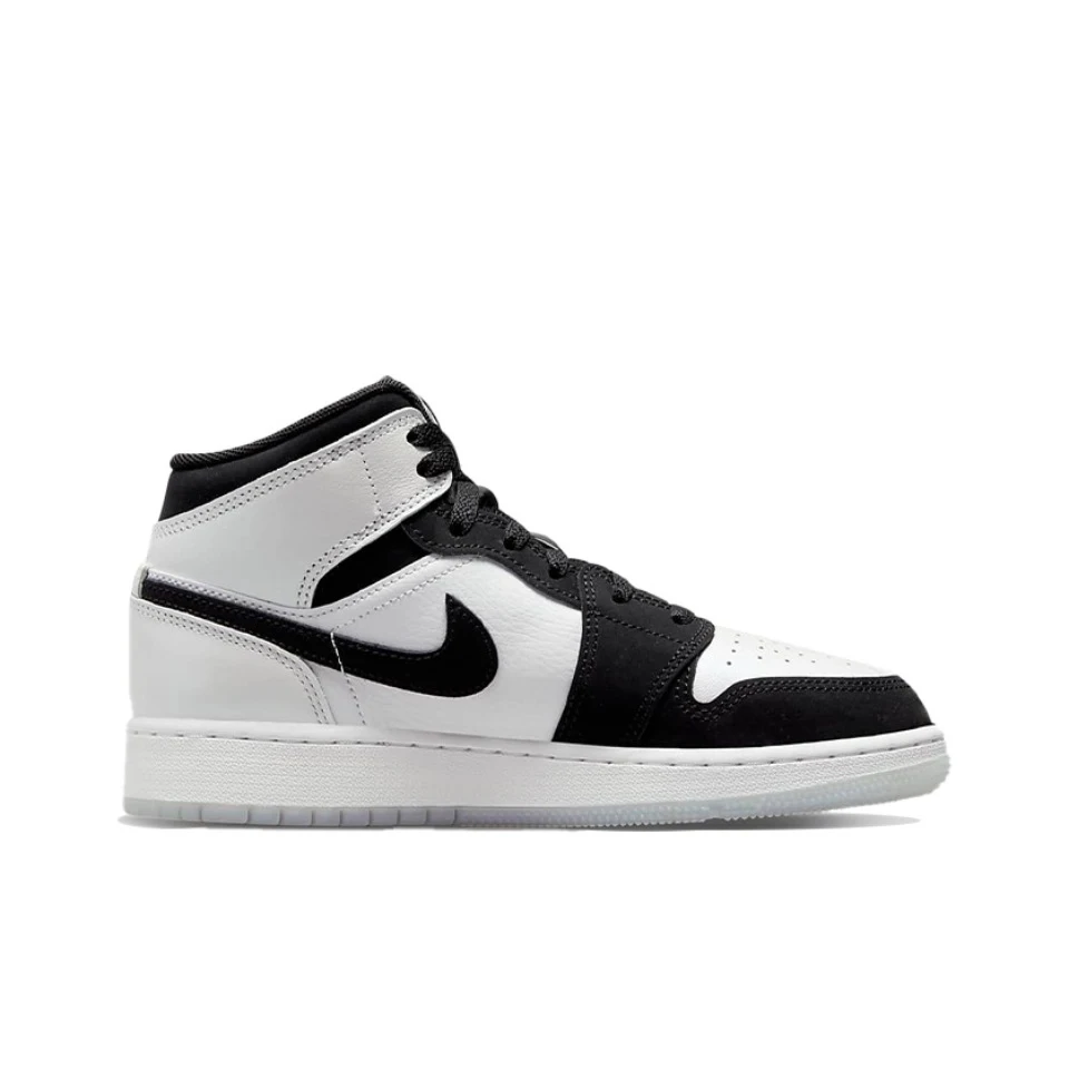 Оригинальные женские классические баскетбольные кроссовки Air Jordan 1 Mid \'Oreo\'Black и White, размер GS, в стиле ретро