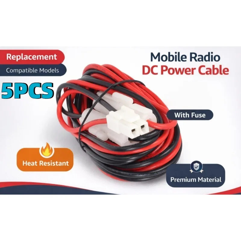

5PCS Mobile Radio DC Power Cable Car DC Power Cord for Kenwood TK7180 TK8180 TK7302 TK8302 TK7360 TK8360 NX 820 9.8ft 12V