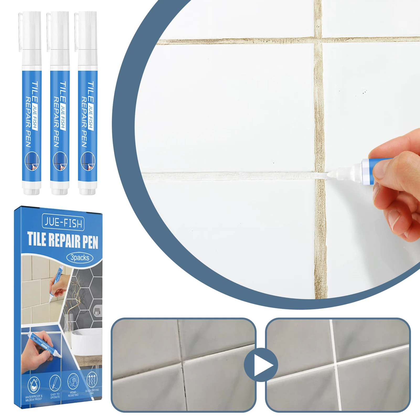 3PCS Waterproof Tile Floor Marker Pen Wall Grout Pen for Wall Floor Kitchen Bathroom Ceramic Seam Paint Gap Repair Tools