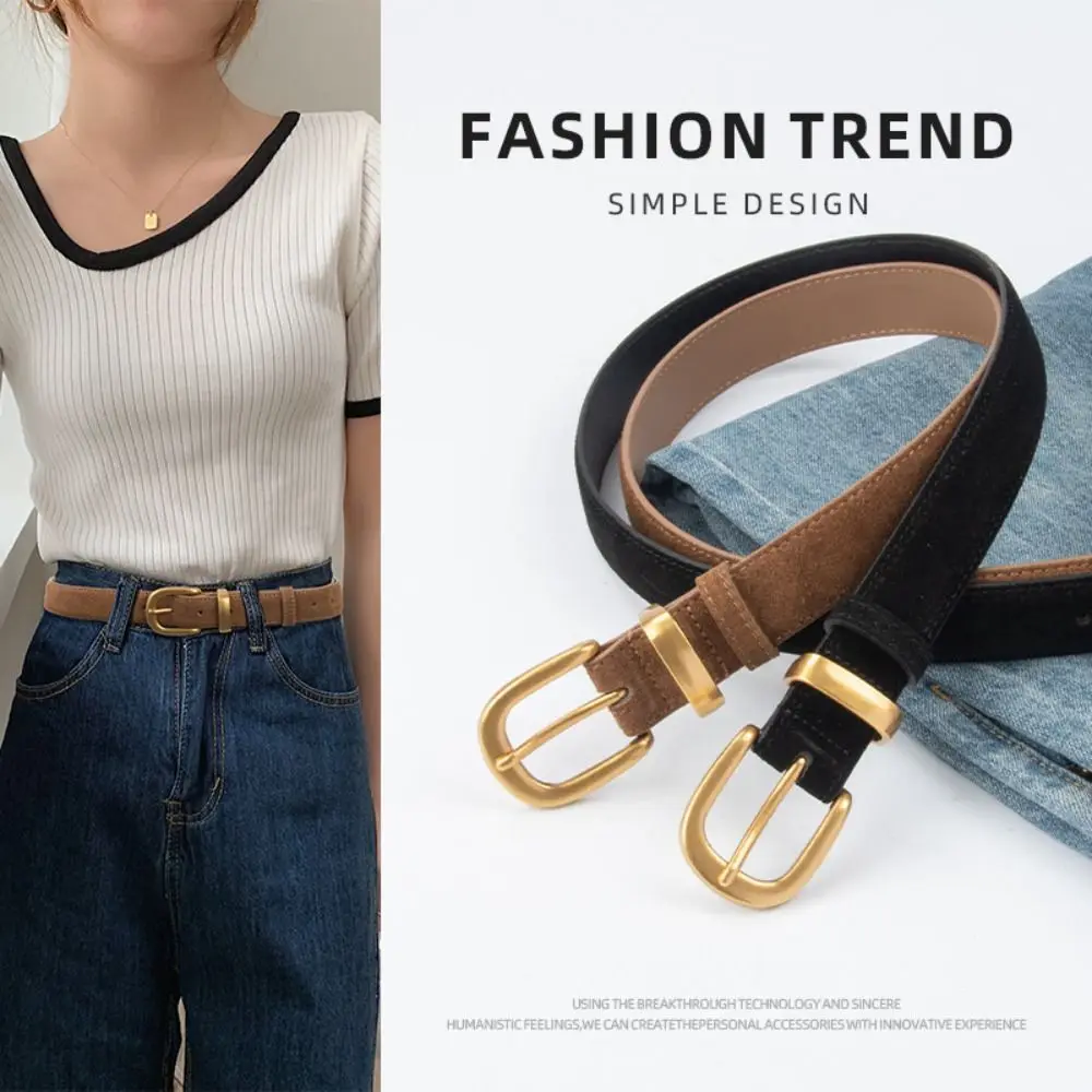 Fashion Luxury Design Suede Leather Belt Casual Trendy Pin Buckle Waistband Versatile Business Waist Strap