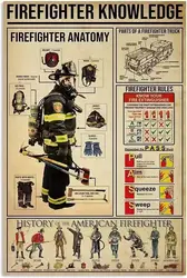 Firefighter Knowledge Retro Funny Metal Tin Sign Firefighter Anatomy Poster School Education Living Room Kitchen Bathroom Home A