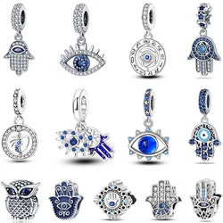 100% 925 Sterling Silver Owl Demon's Eye Palm Blue Sparkling Charms Beads 3mm DIY Fine Jewelry Making﻿