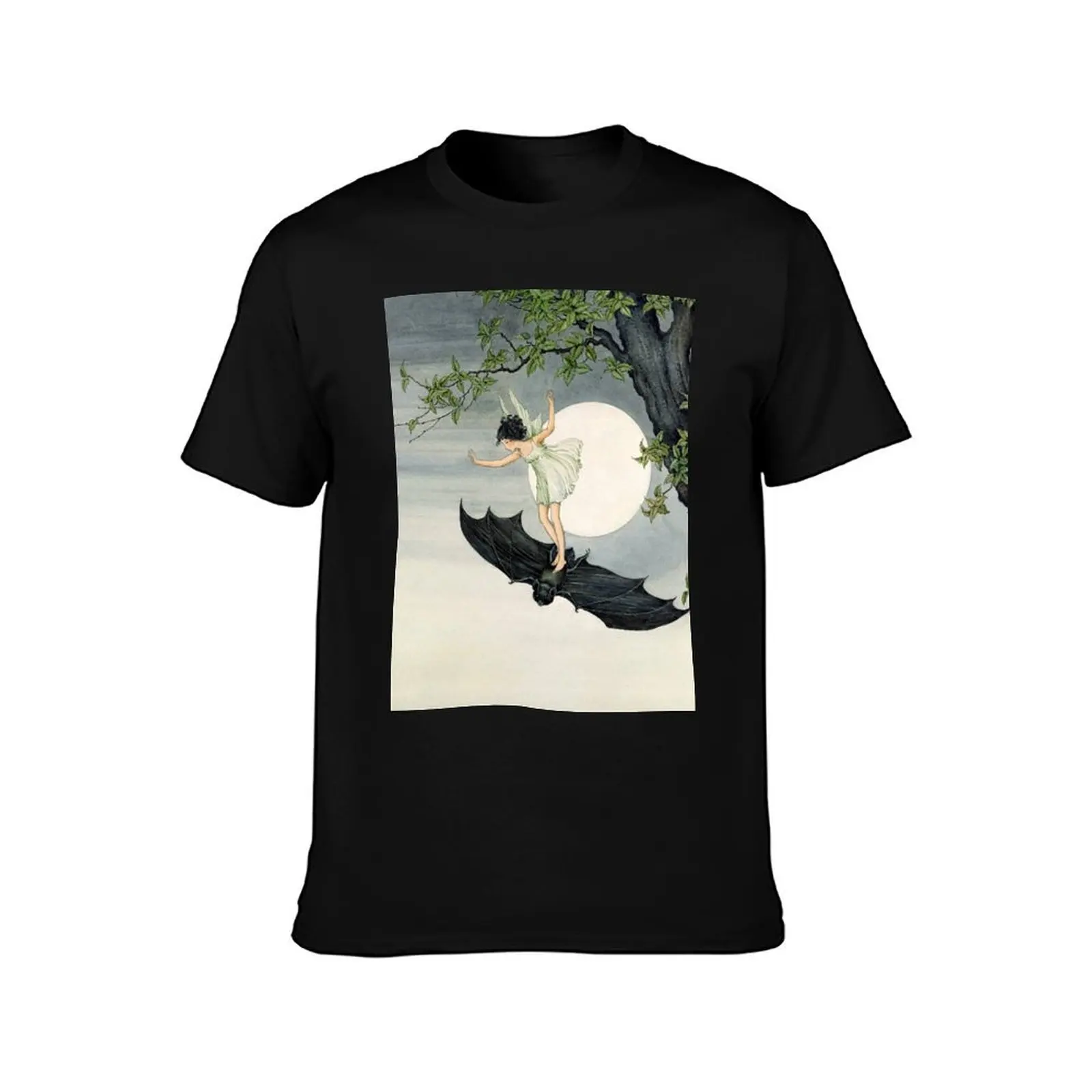 Little Fairy Girl Riding a Bat #2 - Ida Rentoul Outhwaite T-Shirt Holiday Vacation Tee Shirt T-Shirt