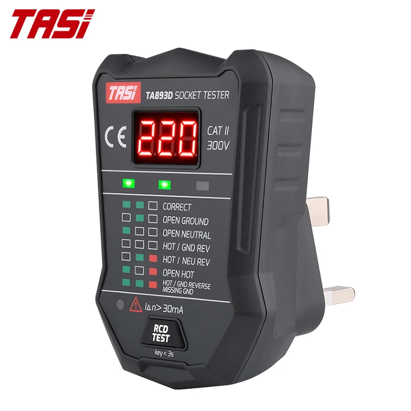 

Тестер тока TASI TA893D, устройство для проверки электрической цепи, детектор полярности напряжения для линии ЕС и Великобритании