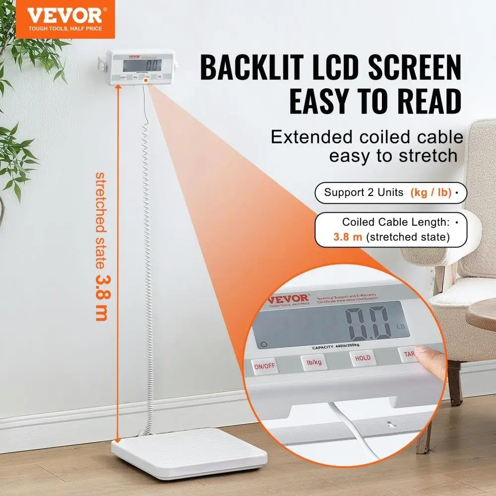 Balance médicale numérique Portable 440LBS, outil de mesure du poids de haute précision pour usage domestique et clinique