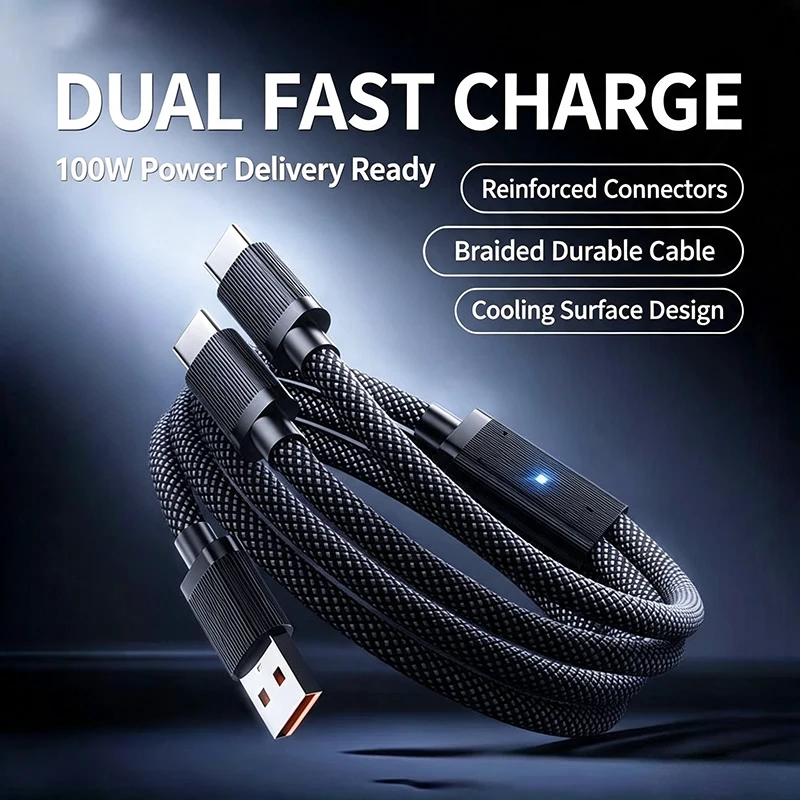 2 in 1 100W USB A Cable Fast Charging Micro Type c  Data Cord Phone Charger Quick Charge Cable For iPhone Samsung Xiaomi Huawei